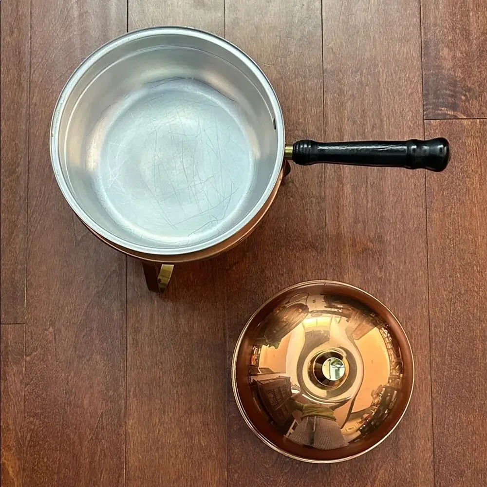 Vintage Copper and Brass Chafing Dish with Black Wooden Handle